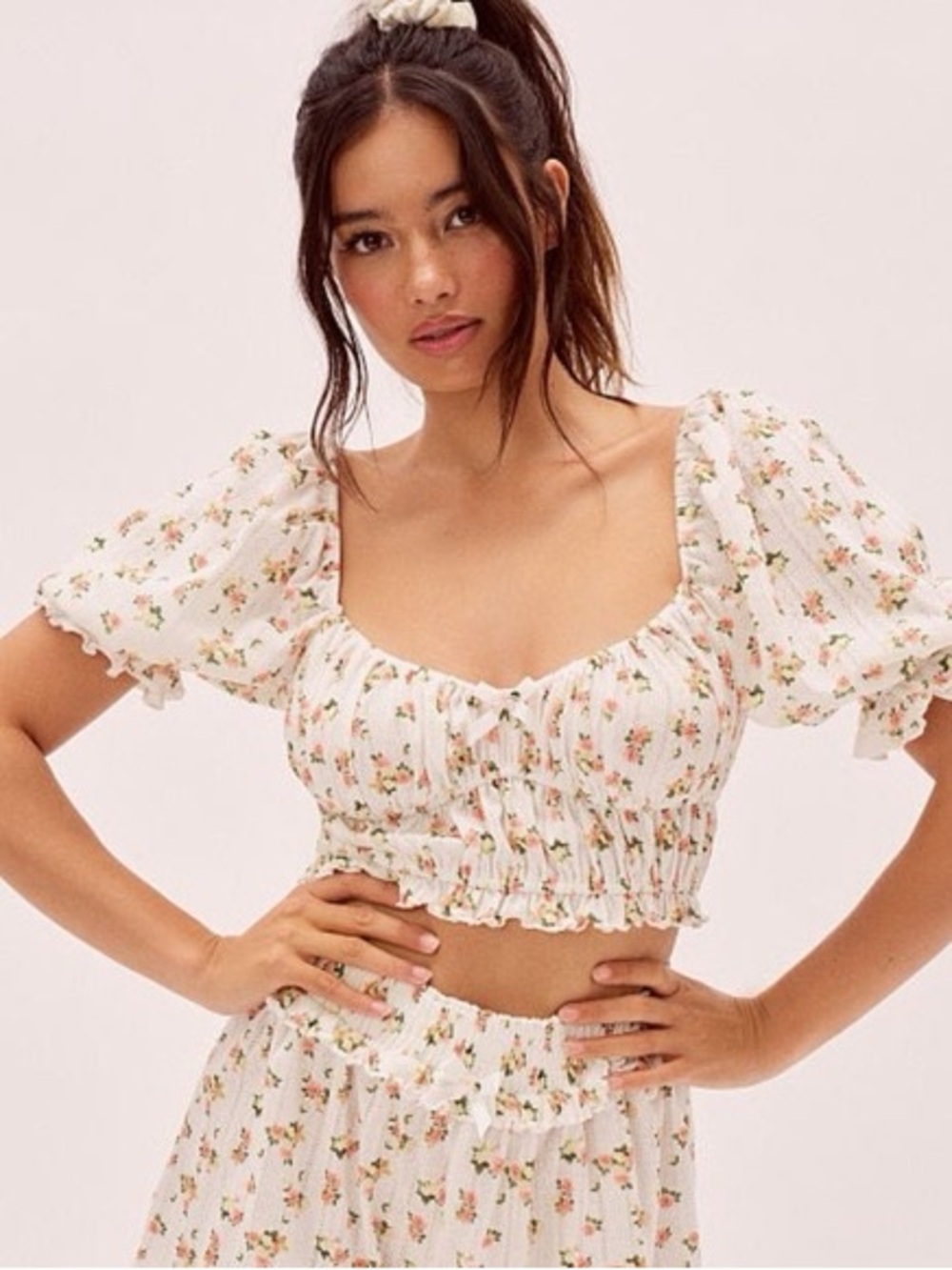 For Love and Lemons Lola Pointelle Top Floral Size Medium